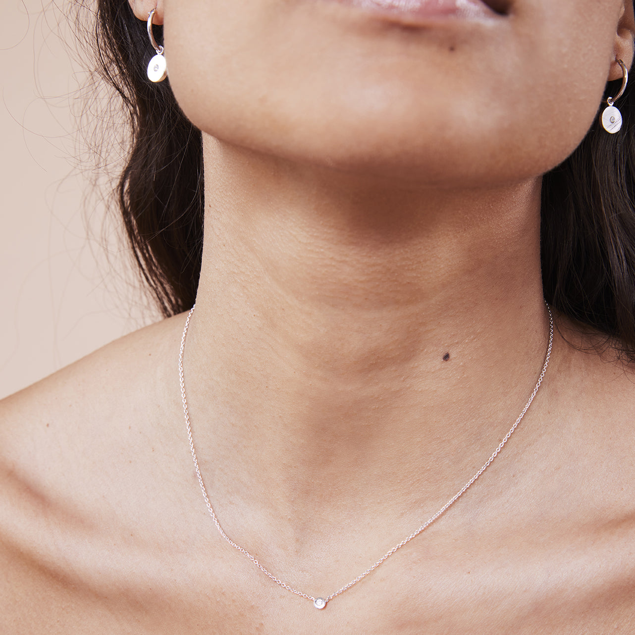 Collier fin argent 925 serti d'un Diamant 0.03 Carat