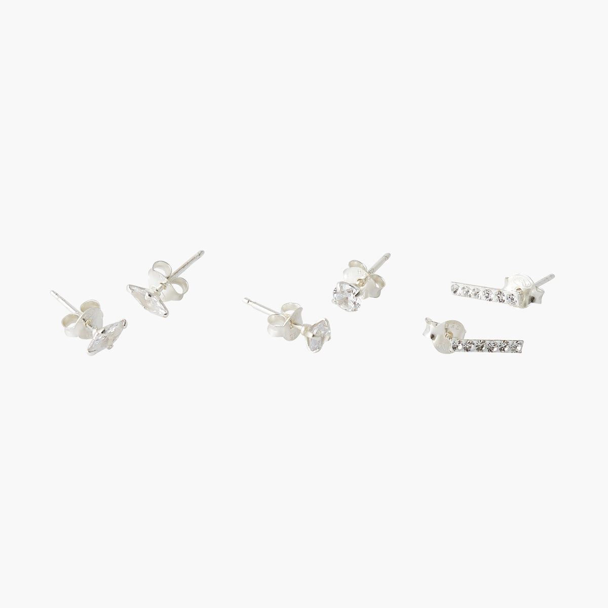 Set de 3 paires de puces d'oreilles zircon - argent garanti 925