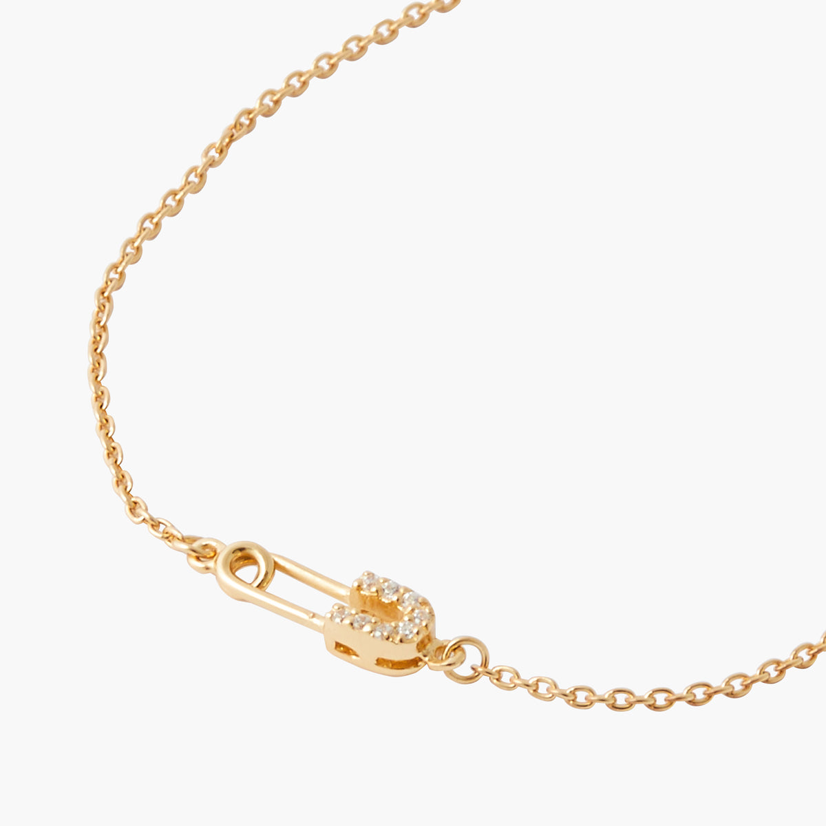 Bracelet chaine fine épingle à nourrice zircon - argent 925 doré