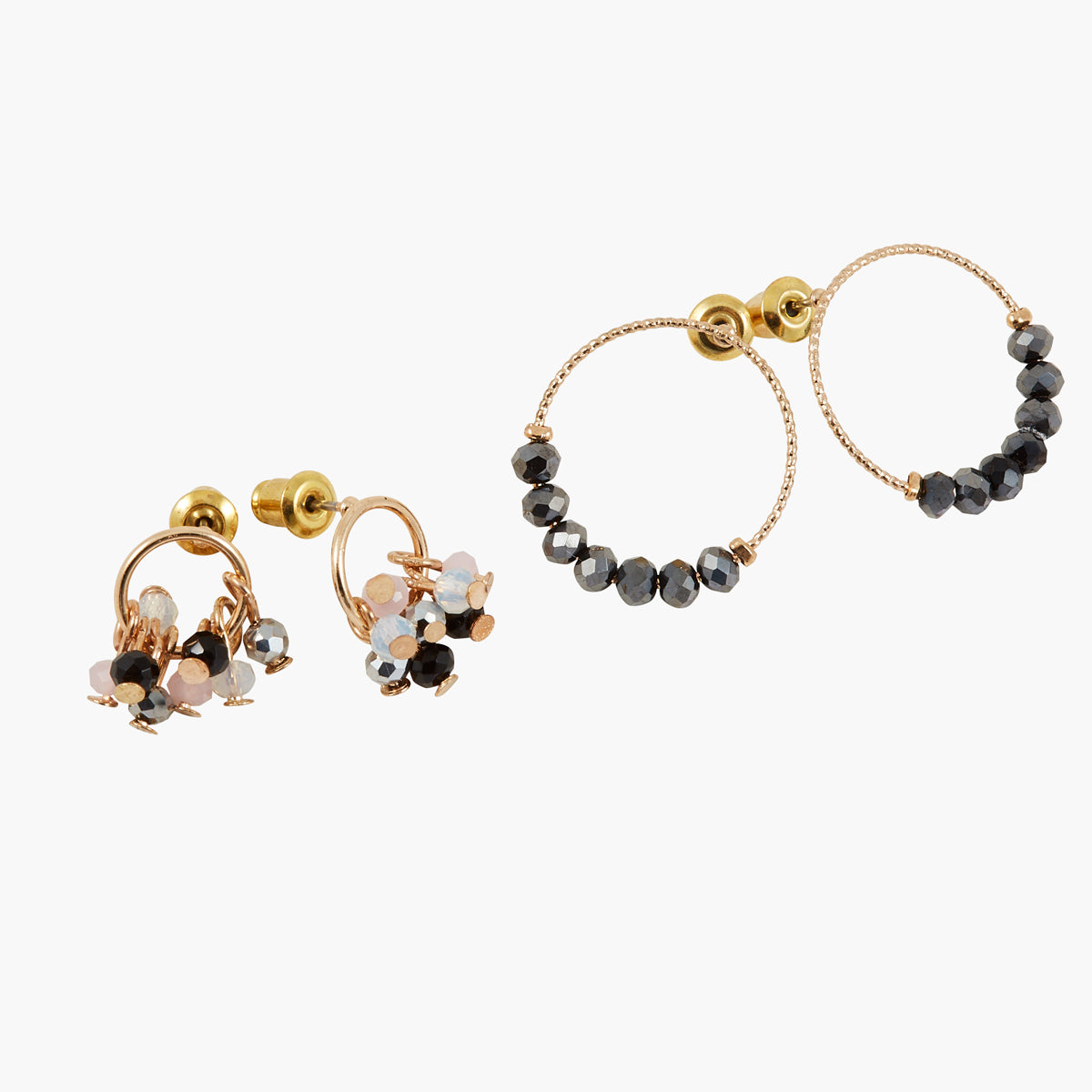 Set de boucles d'oreilles perles facettées Basic Nude