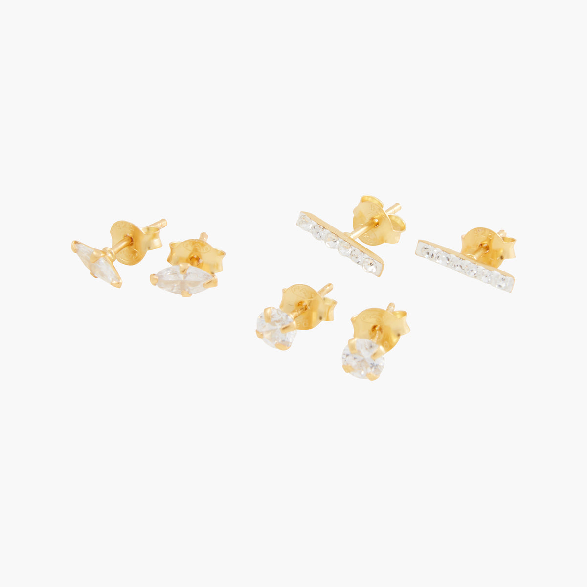 Set 3 paires de puces d'oreilles zircon - argent 925 doré à l'or fin