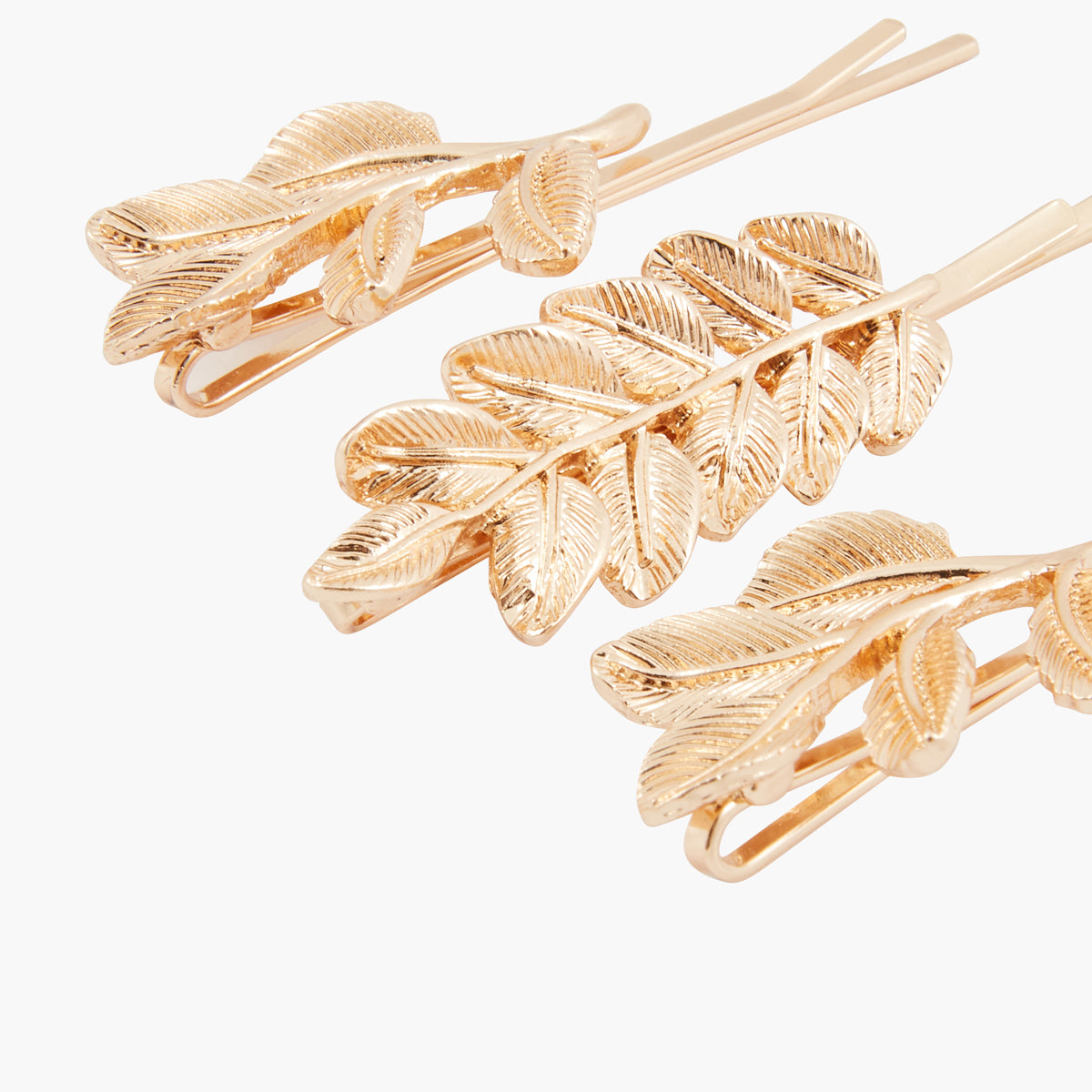 Set de 3 barrettes feuilles en métal doré