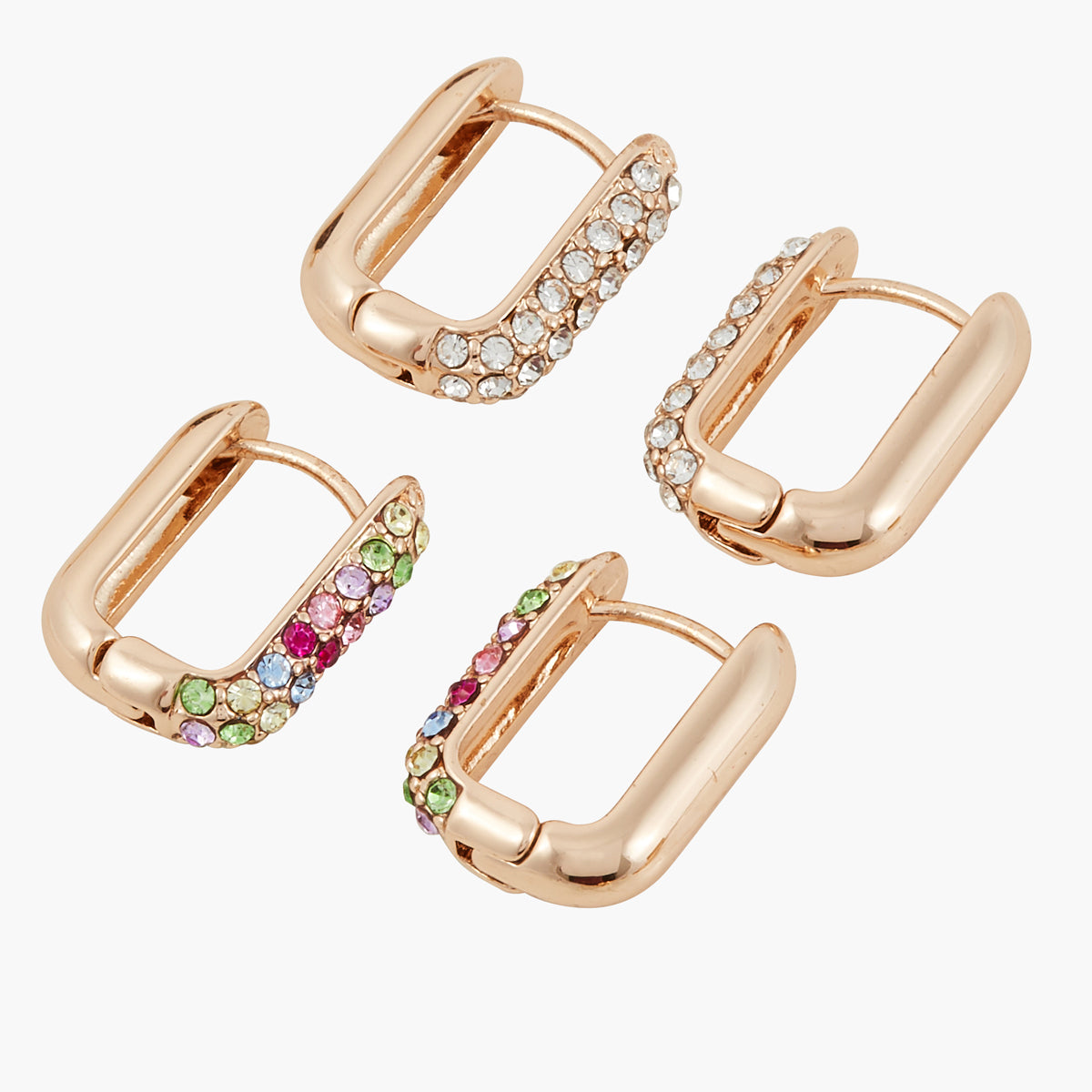 Set de 2 créoles carrées à strass