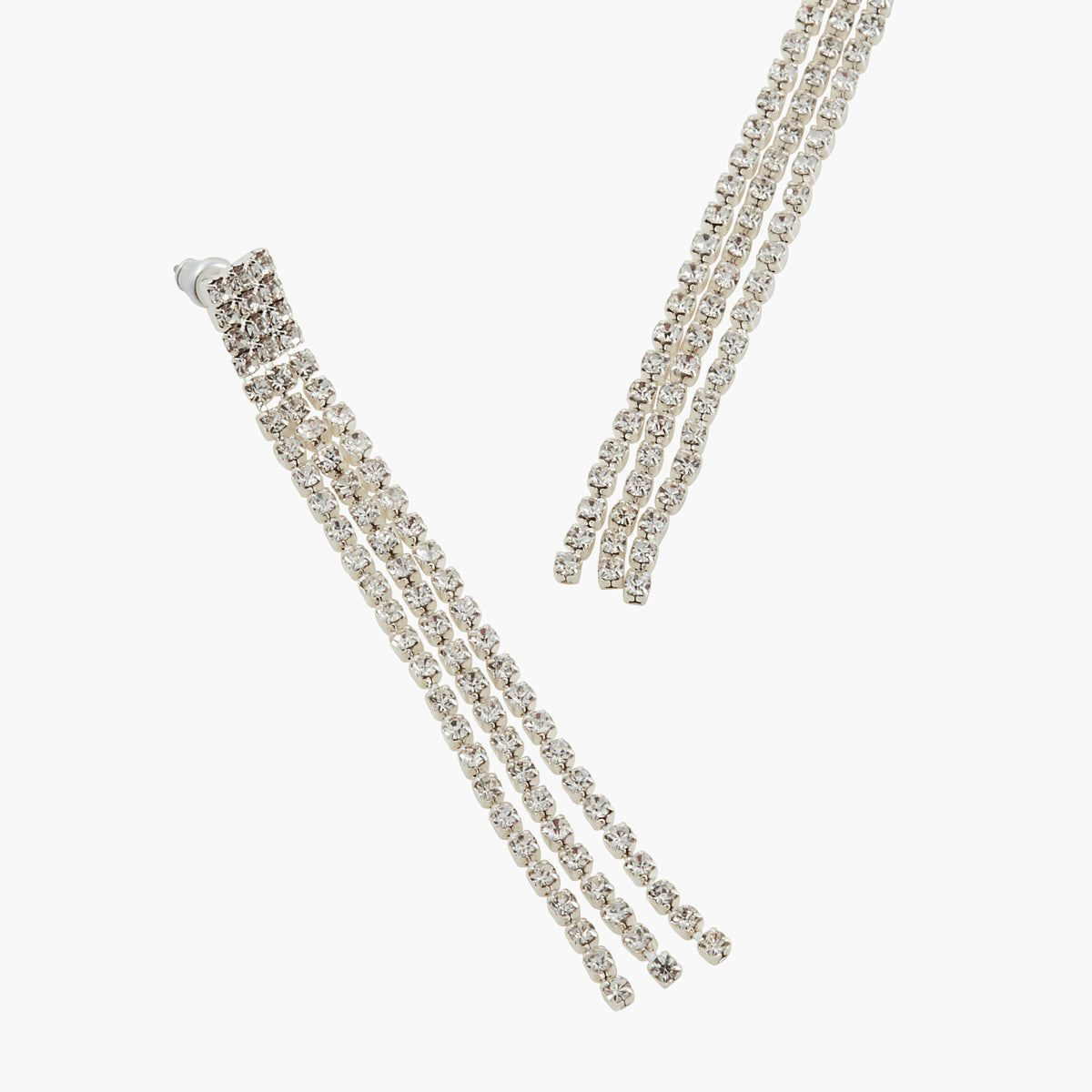 Longues boucles d'oreilles strassées argentées