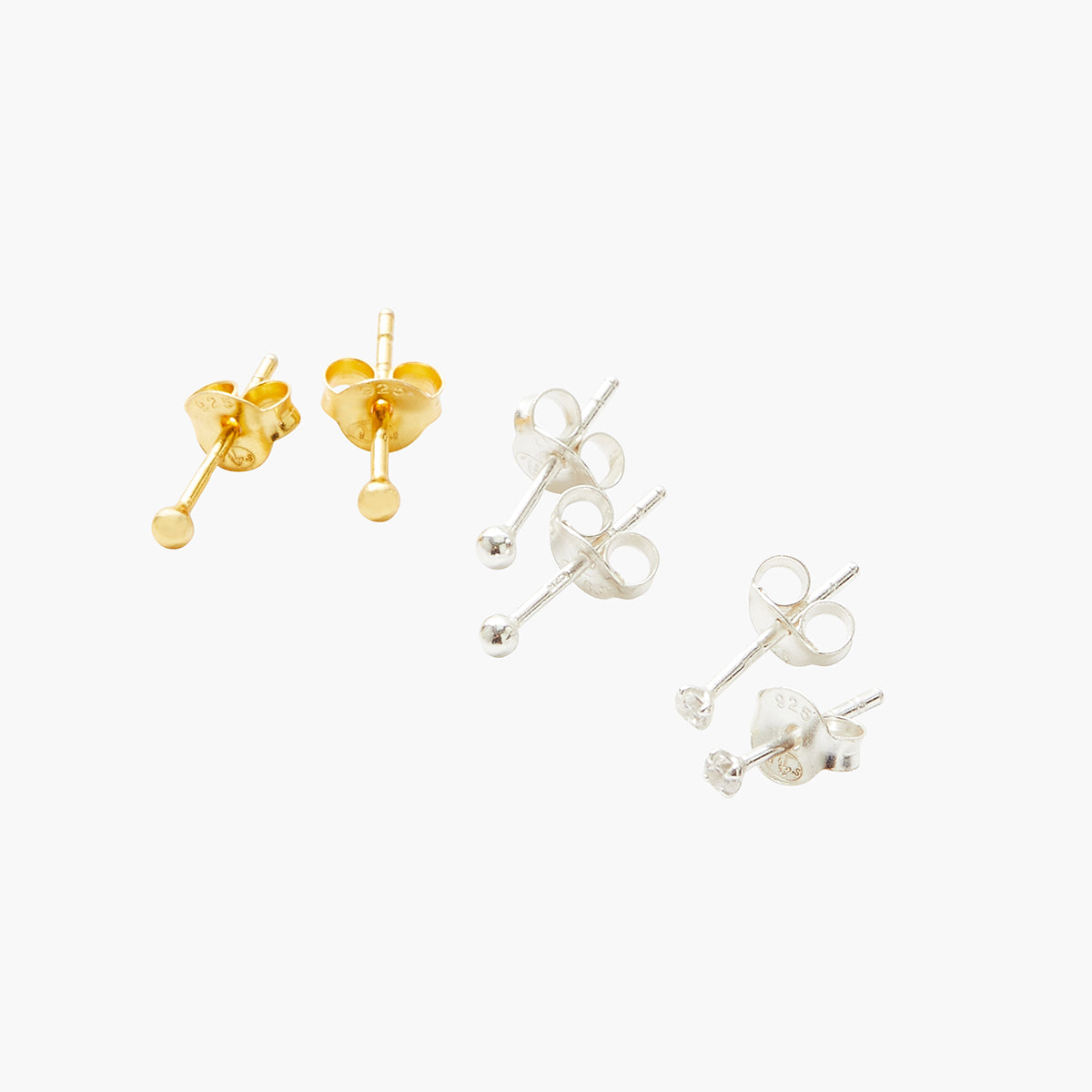 Set de 3 paires de mini puces d'oreilles zircon - argent garanti 925