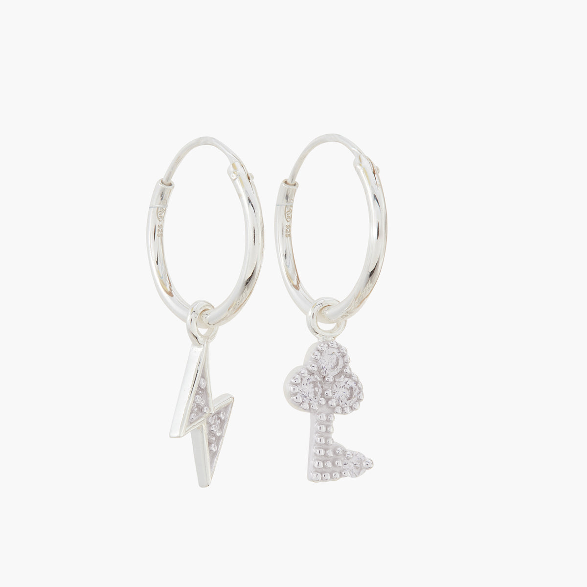 Petites créoles pendentif clé et éclair - argent 925