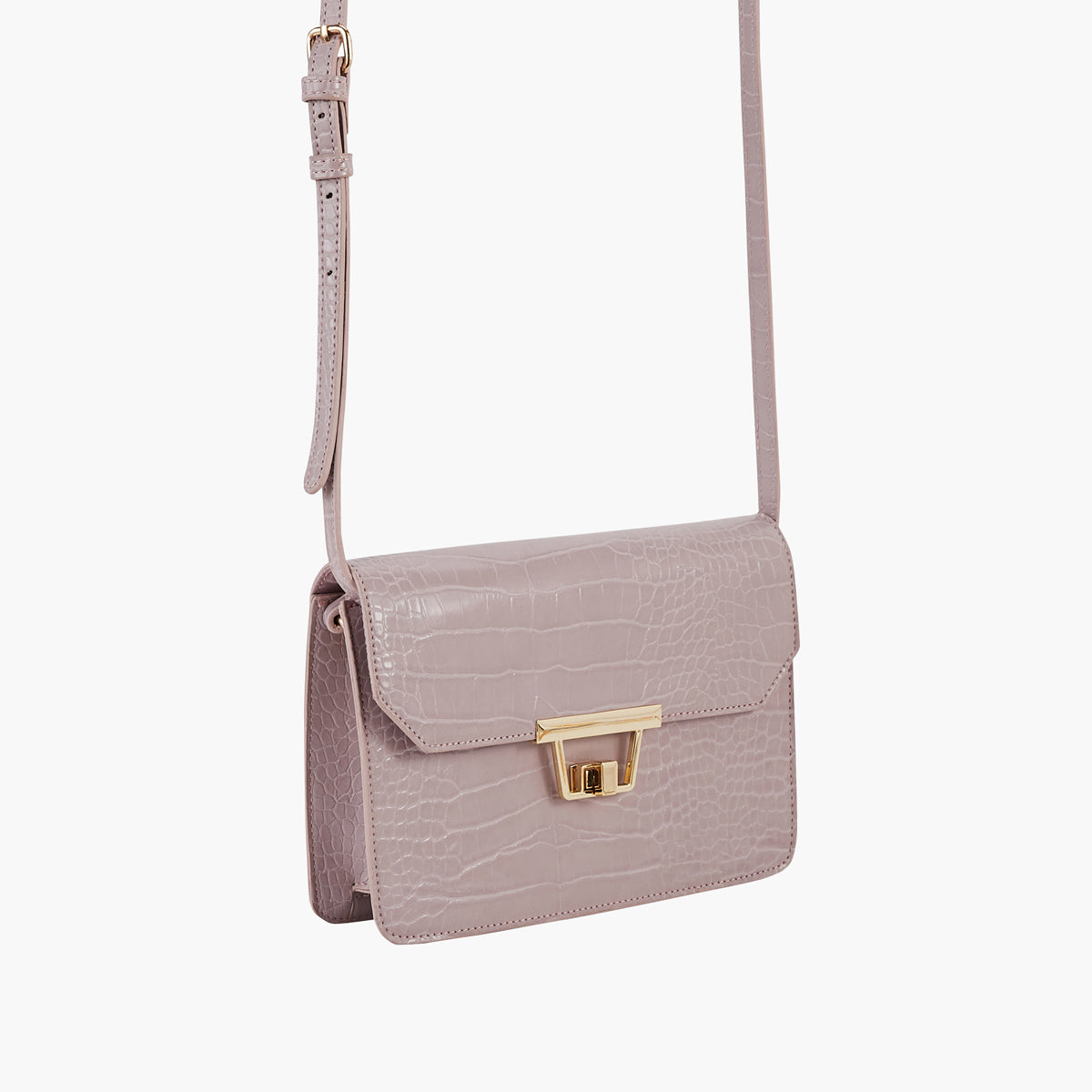 Sac à bandoulière effet croco coloris lilas