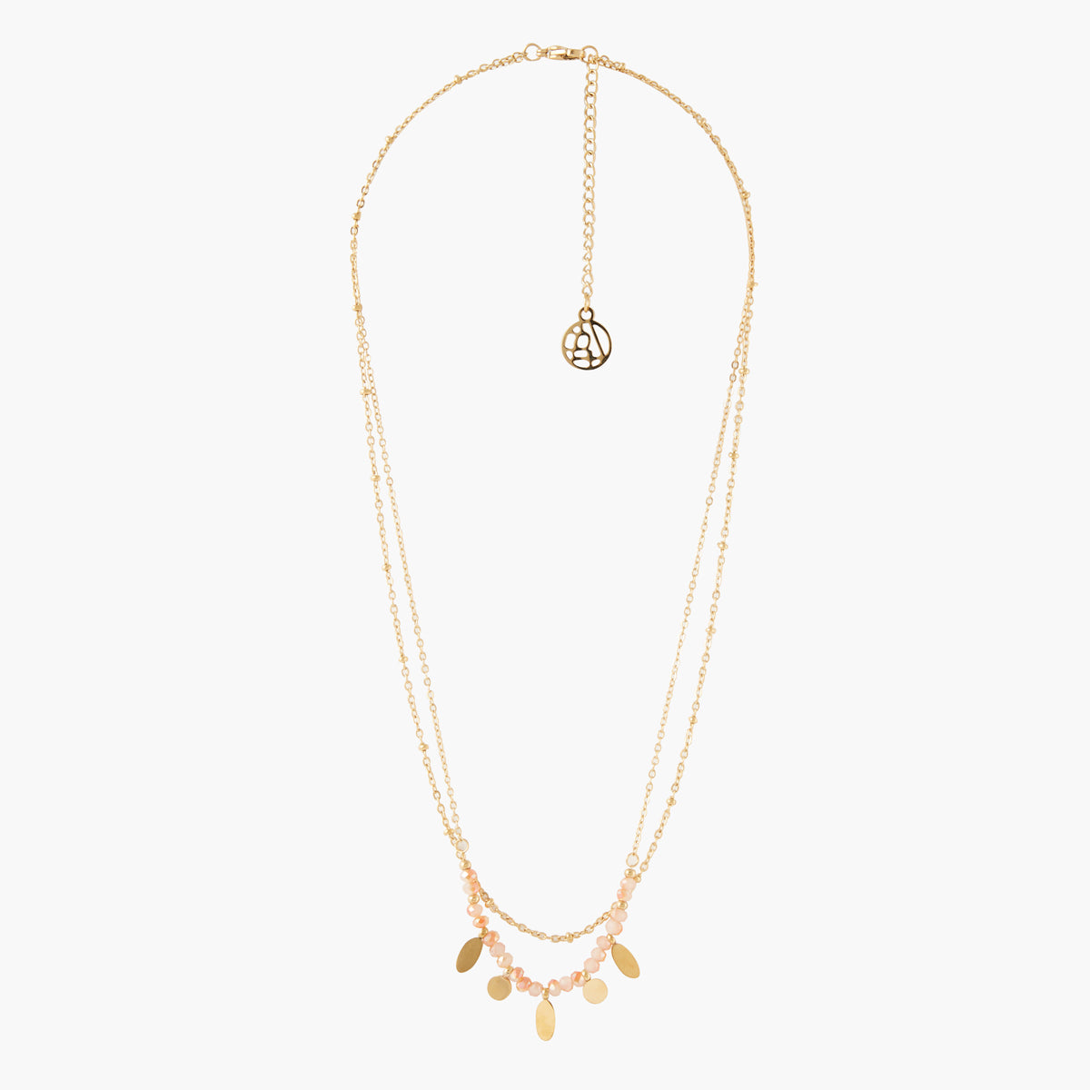 Collier 2 rangs acier inoxydable et perles à facettes roses