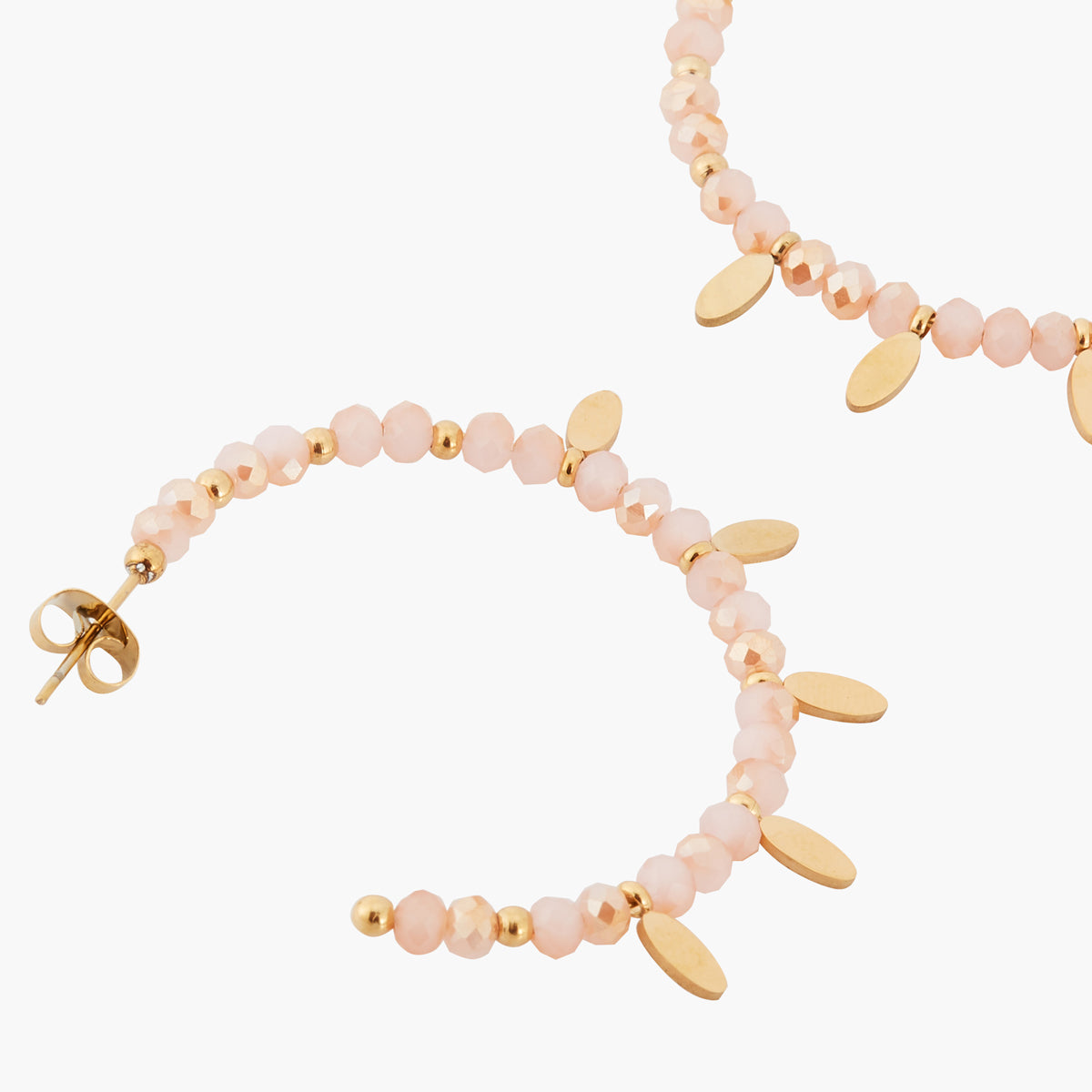 Créoles perles à facettes et pampilles Acier Inoxydable rose et doré