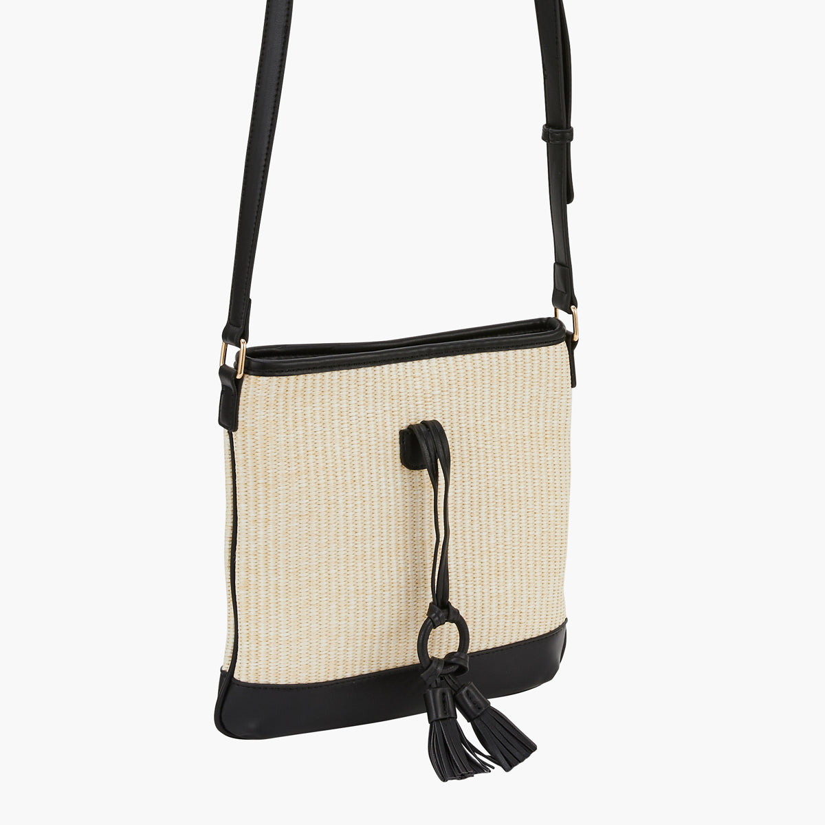 Sac bandoulière pompon beige et noir