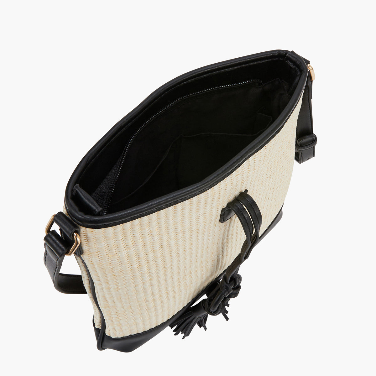 Sac à bandoulière pompon beige et noir