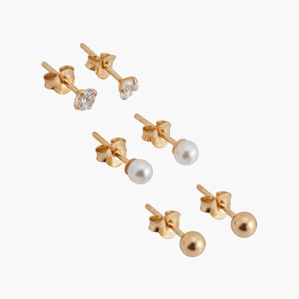 Set 3 paires de puces d'oreilles zircon et argent garanti 925 doré à l'or fin