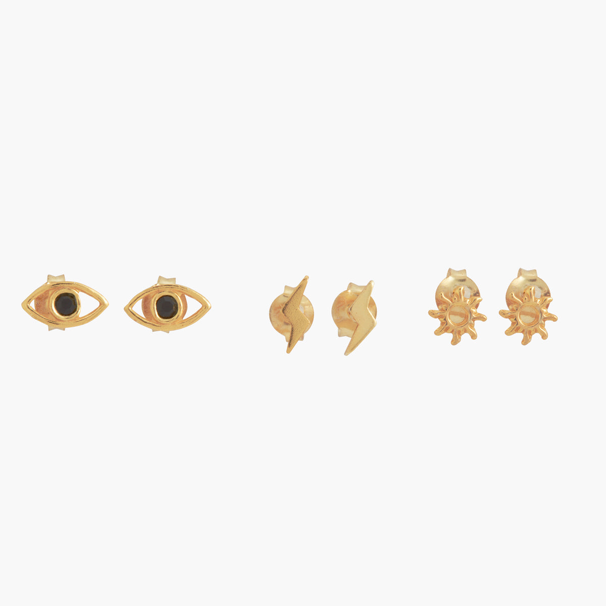 Set x3 puces œil, éclair, soleil - Argent 925 doré