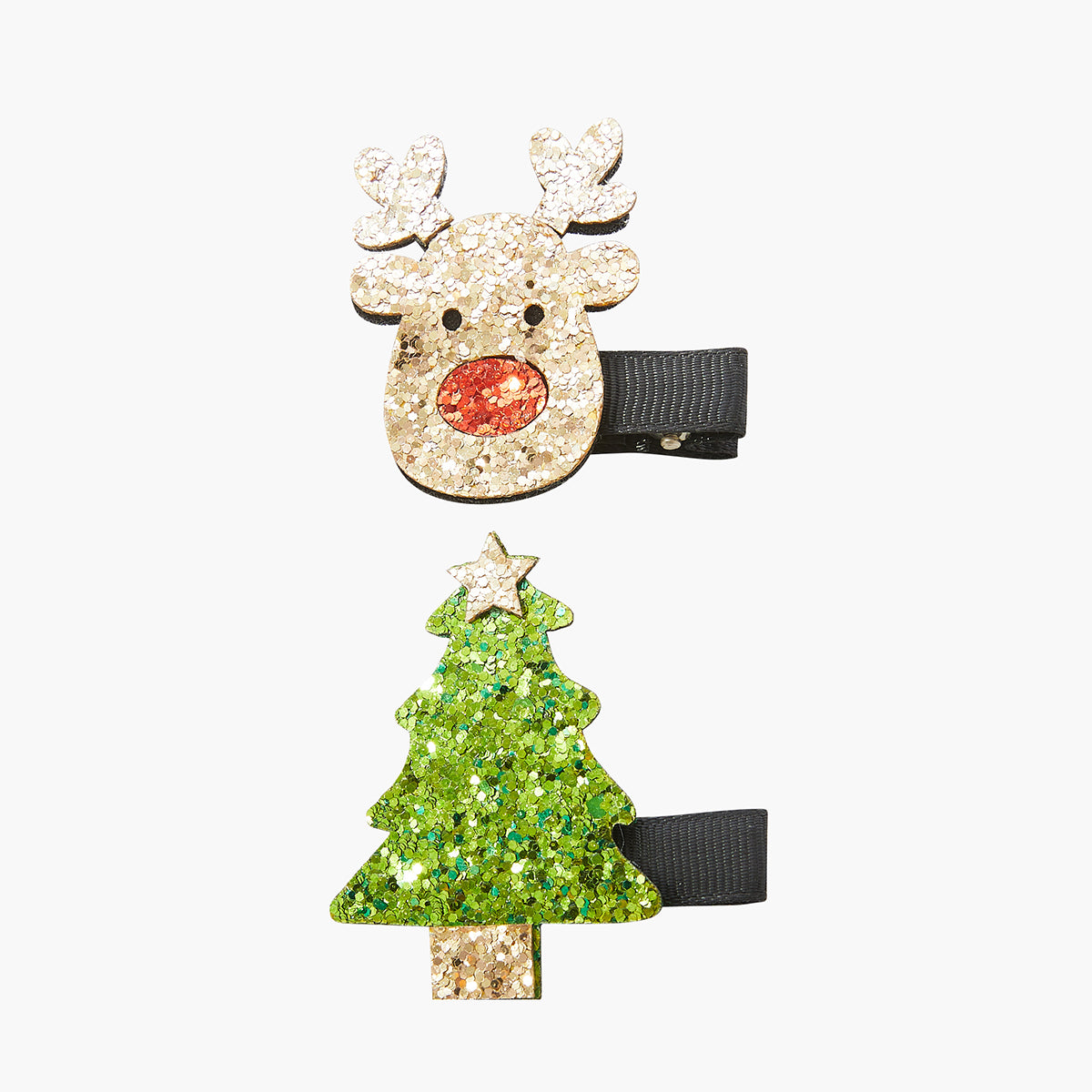 Set de 2 pinces/broches Noël renne et sapin