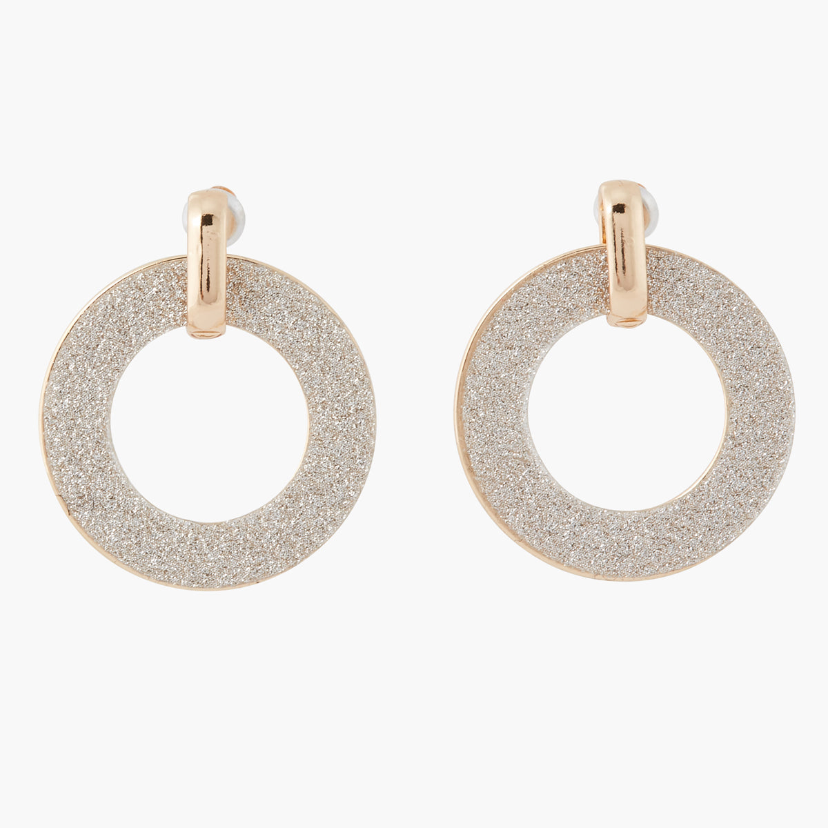 Boucles d'oreilles anneaux dorés à paillettes argentées