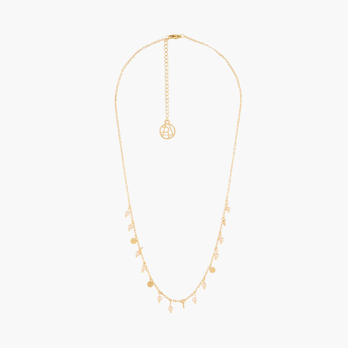 Collier perles à facettes roses et pampilles acier inoxydable