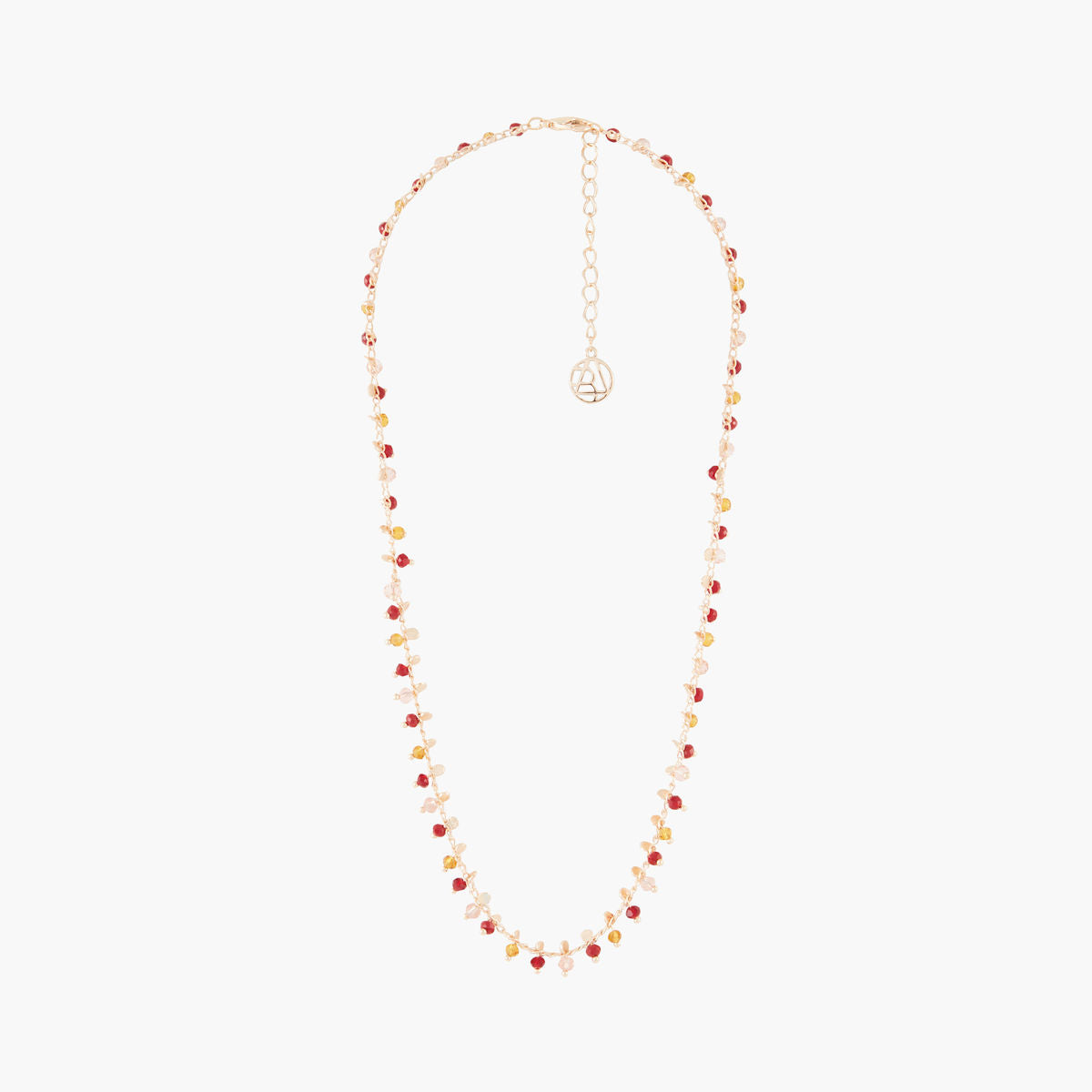 Collier perles à facettes rouges et orange