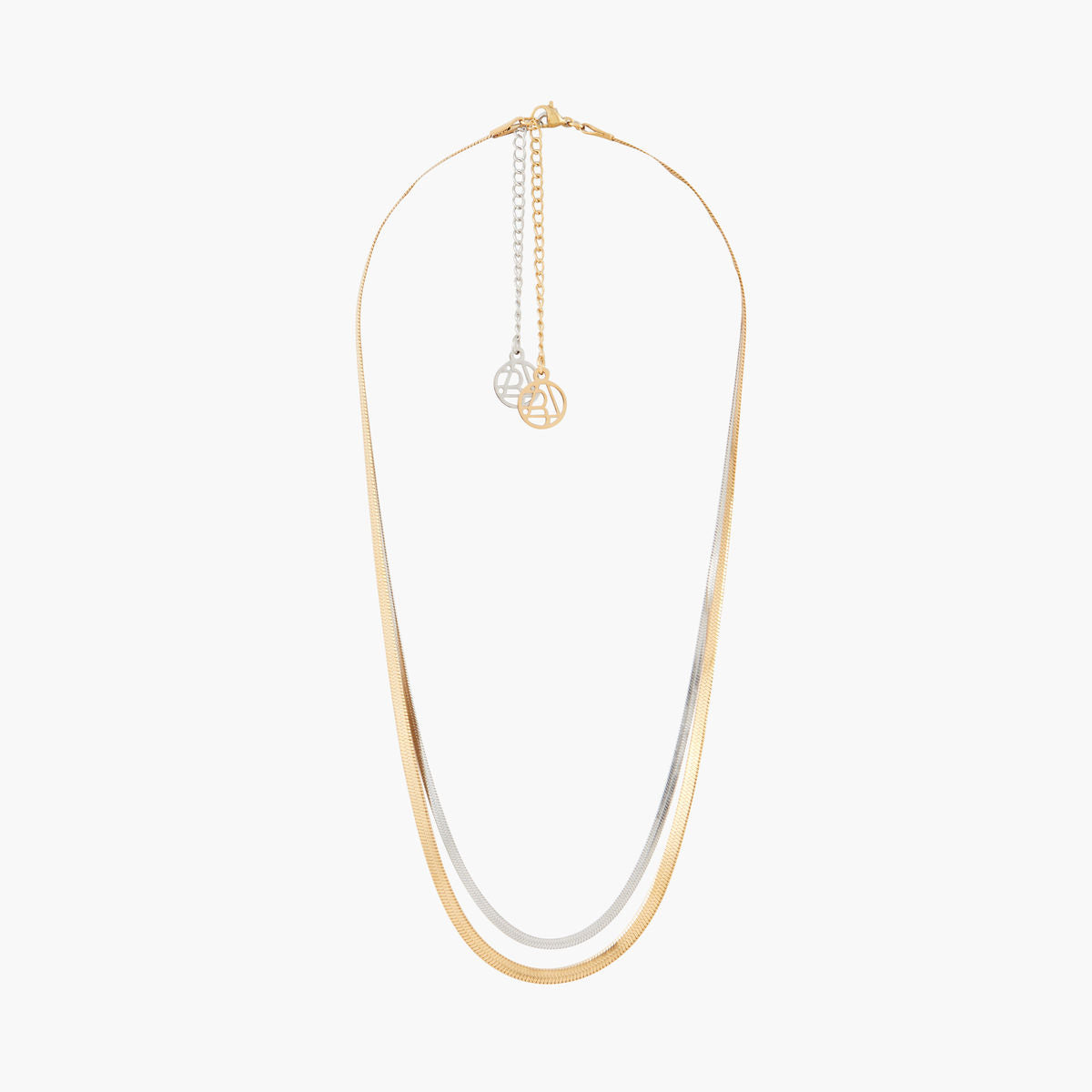 Set de 2 colliers chaine serpent acier inoxydable doré et argenté