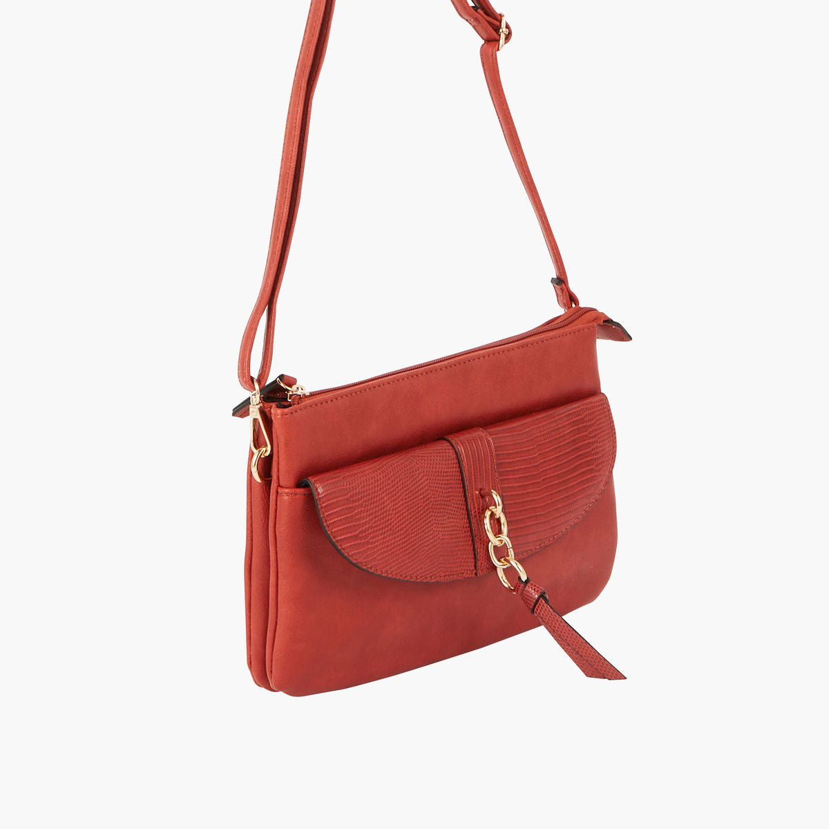 Pochette brique multipoches effet lezard