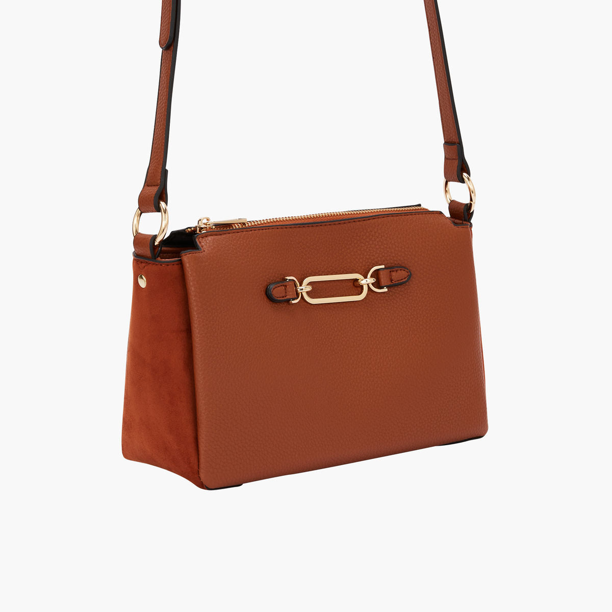 Sac bandoulière cognac bimatière effet grainé