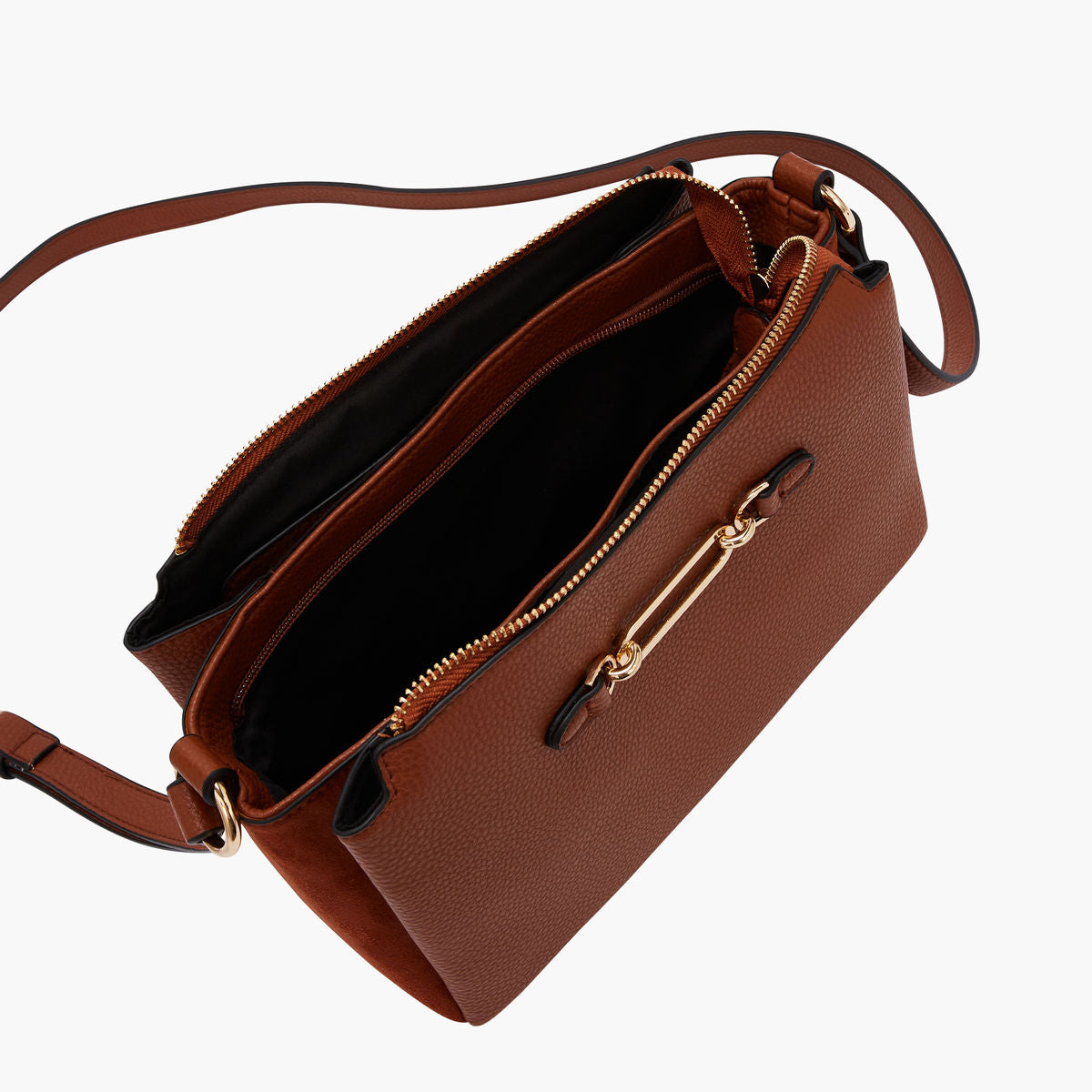Sac bandoulière cognac bimatière effet grainé
