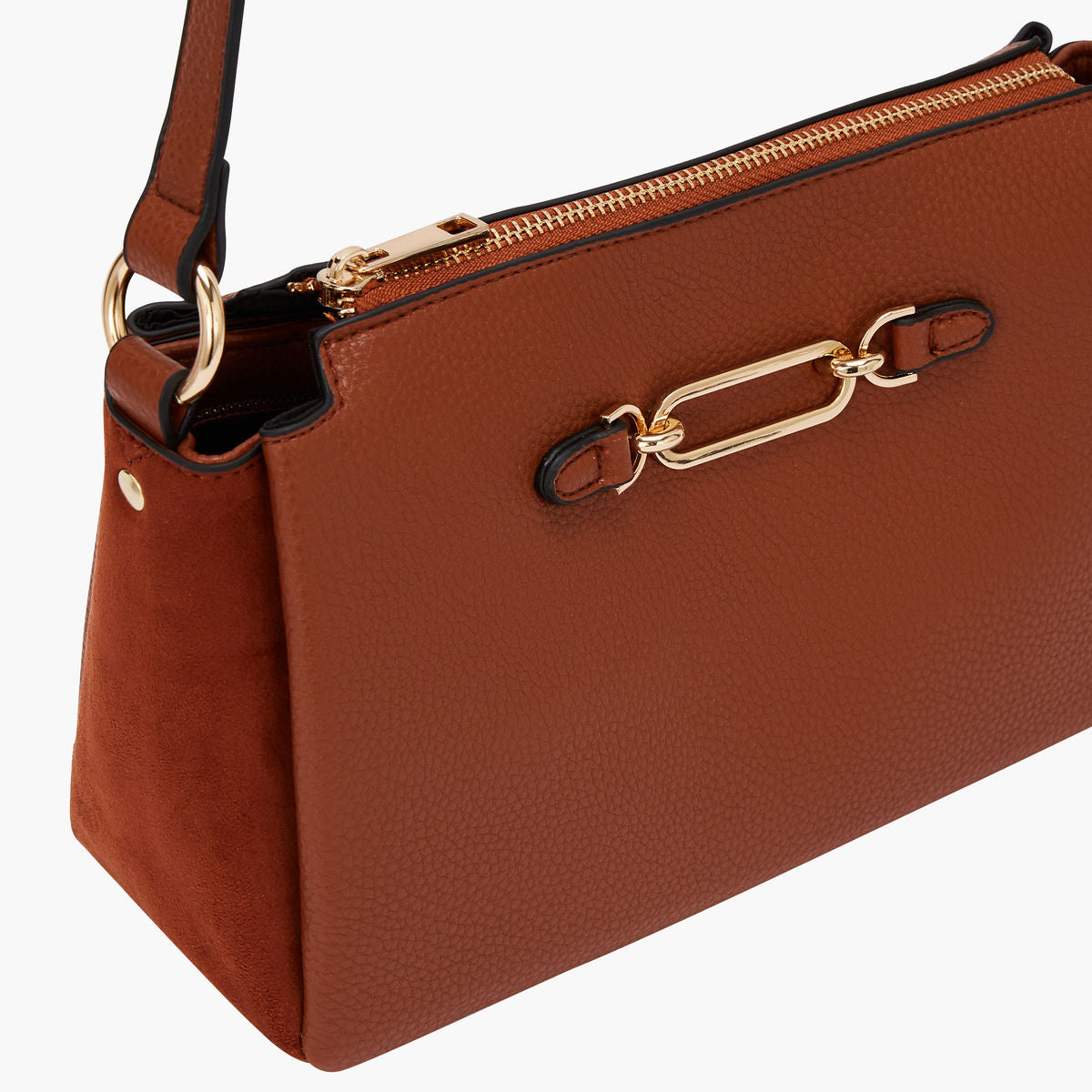 Sac bandoulière cognac bimatière effet grainé