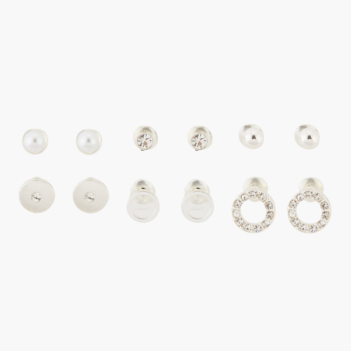 Set de 6 boucles d'oreilles puces argentées