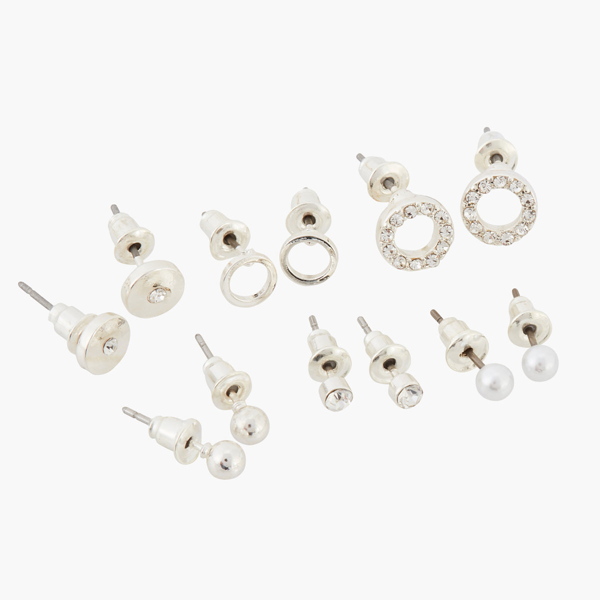 Set de 6 boucles d'oreilles puces argentées