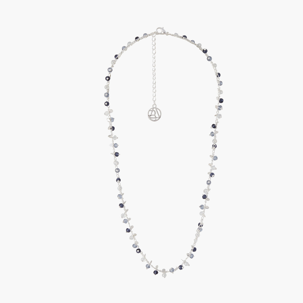 Collier argenté perles à facettes bleues
