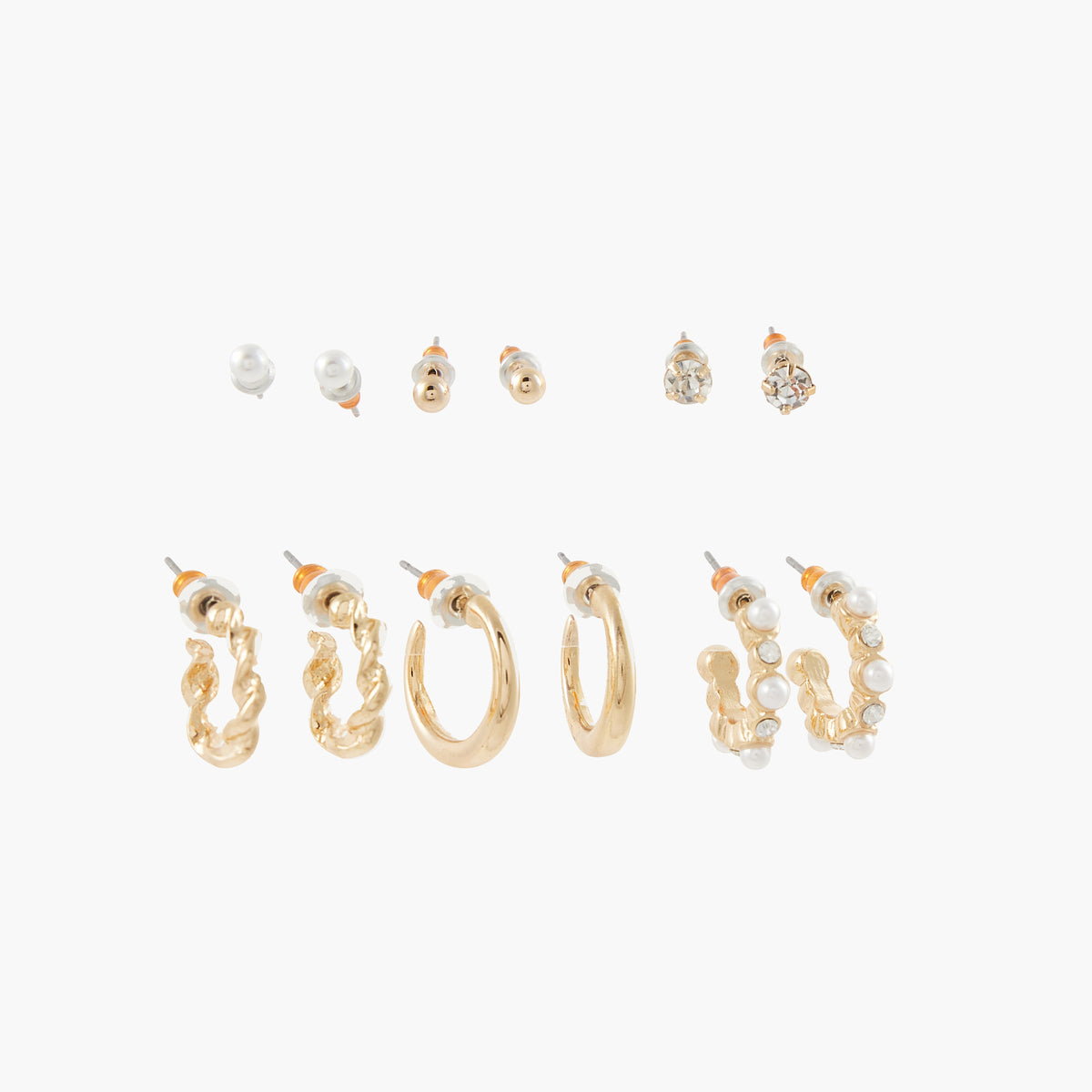 Set de 6 paires de boucles d'oreilles puces et créoles