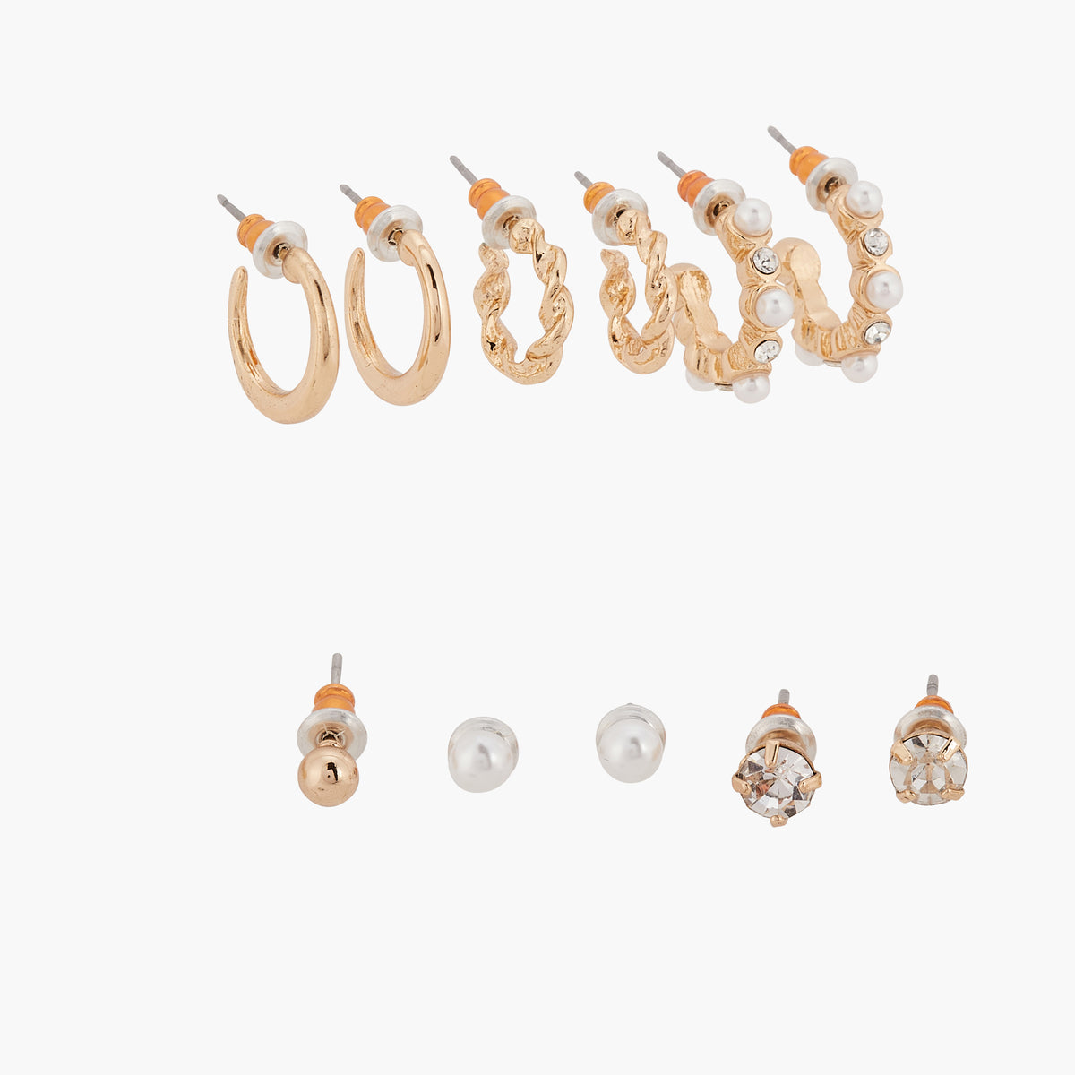 Set de 6 paires de boucles d'oreilles puces et créoles