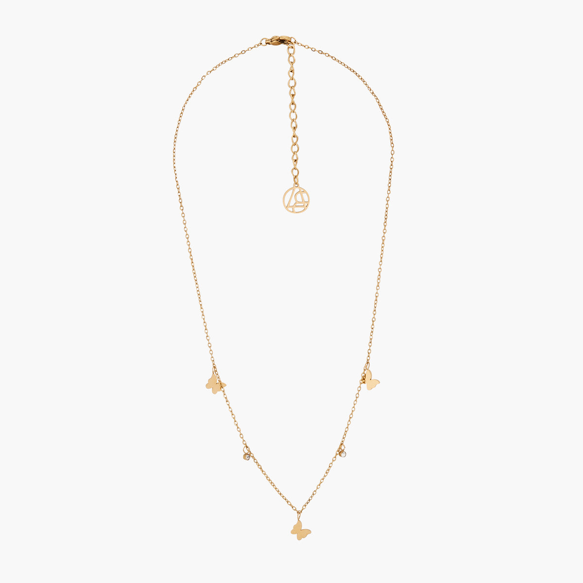 Collier chaîne fine avec papillons acier inoxydable doré