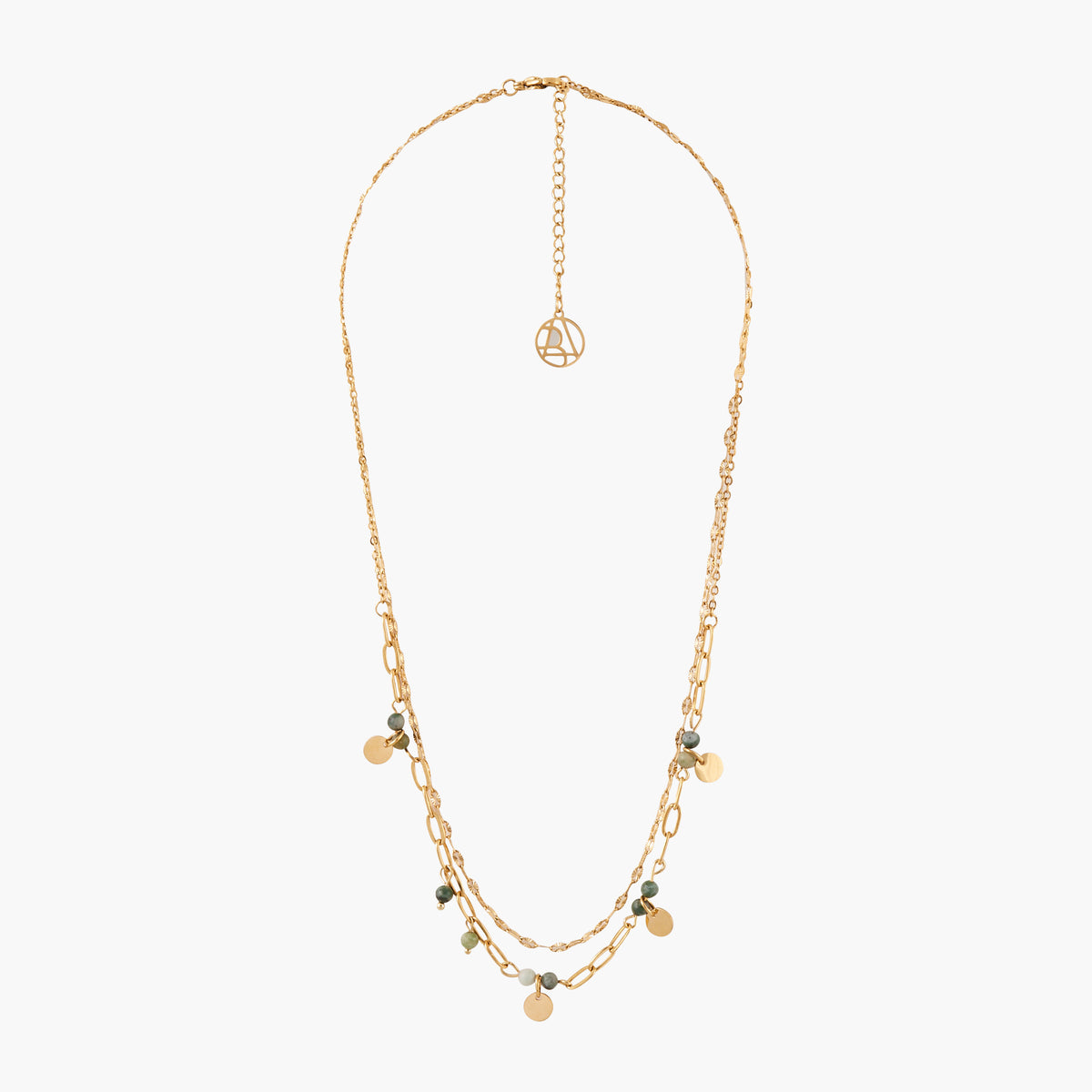 Collier 2 rangs acier inoxydable avec perles et pampilles