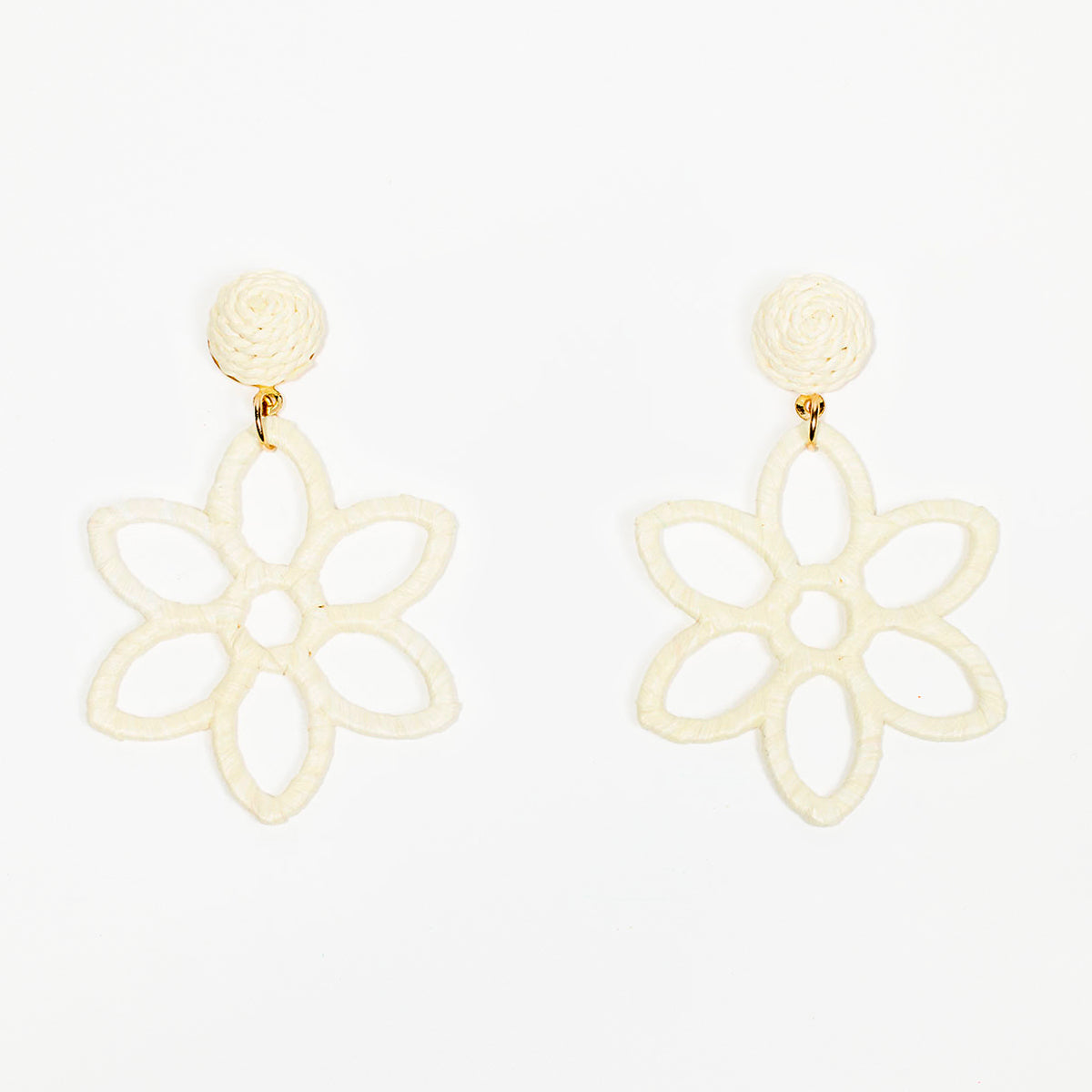 Boucles d'oreilles fleurs tissées en raphia ivoire