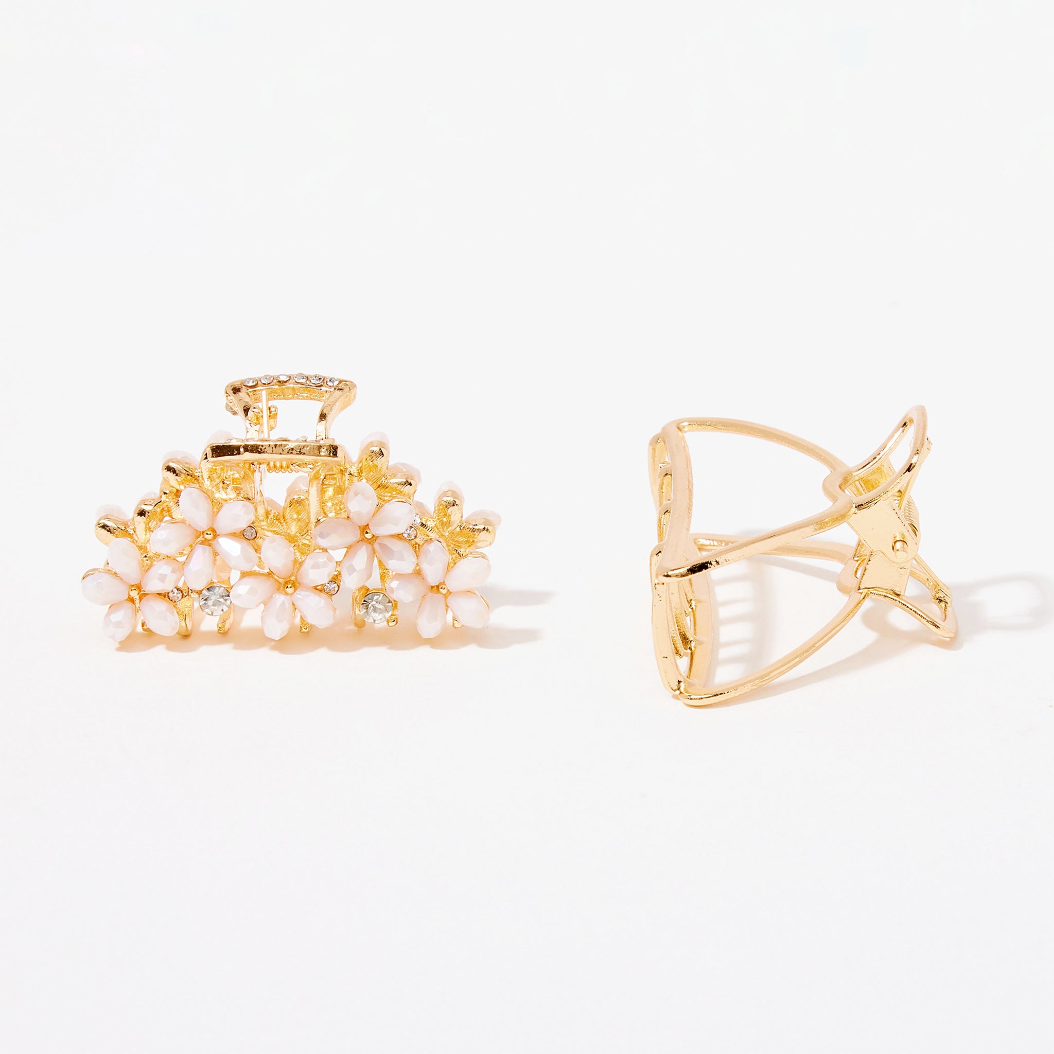 Set de 2 pinces croco métal et fleurs à facettes