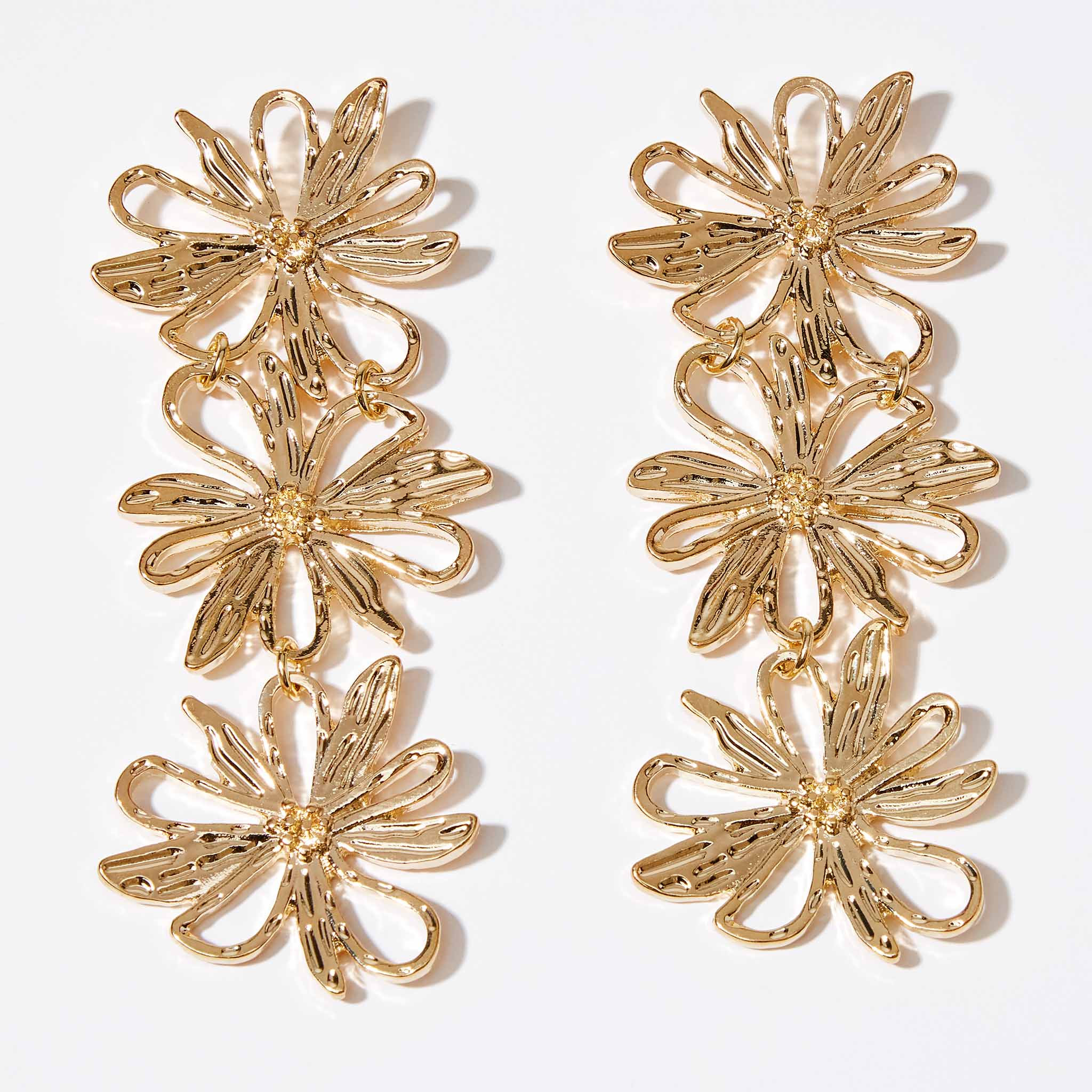 Boucles d'oreilles longues à fleurs dorées