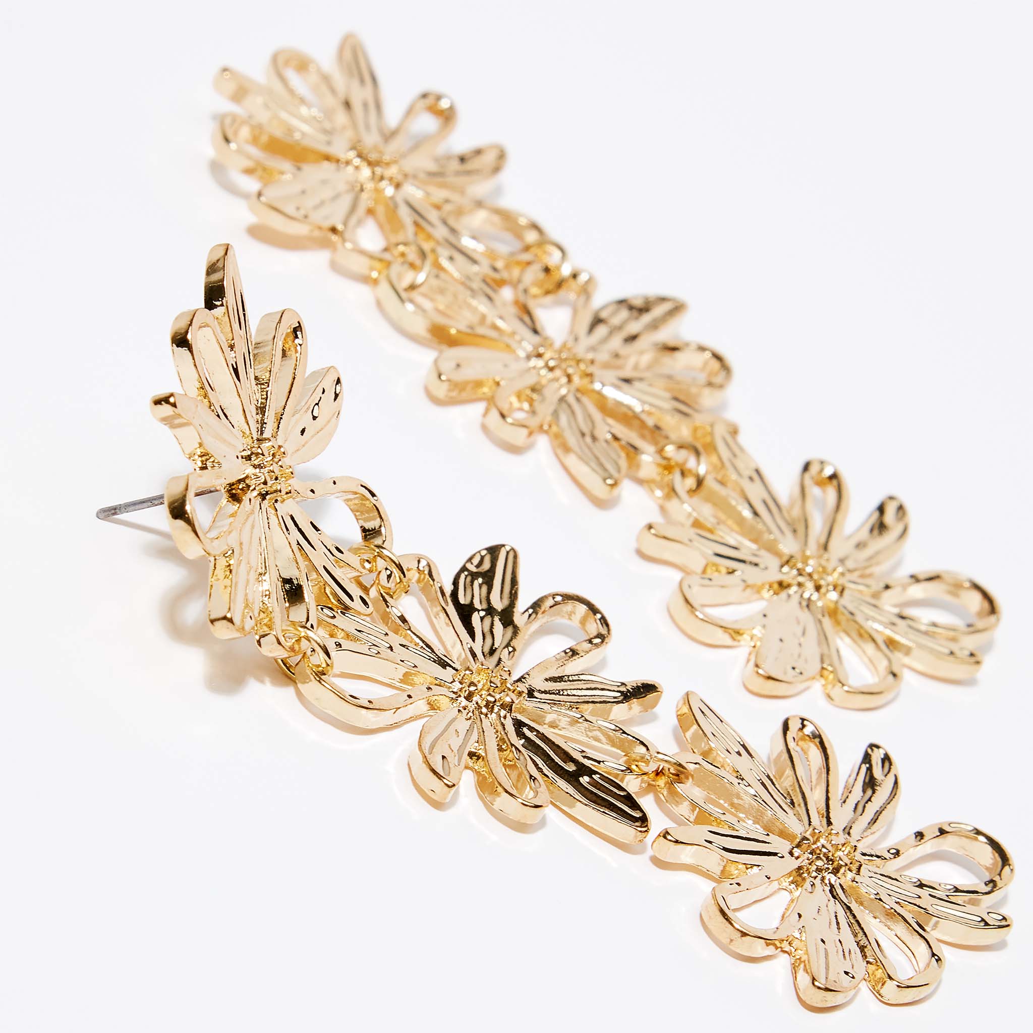 Boucles d'oreilles longues à fleurs dorées