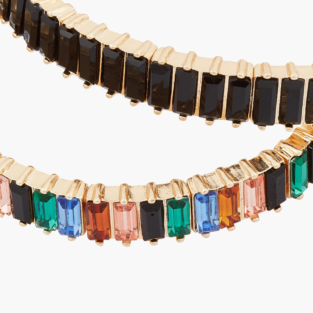 Set de 2 bracelets élastiques strass noir et multicolore