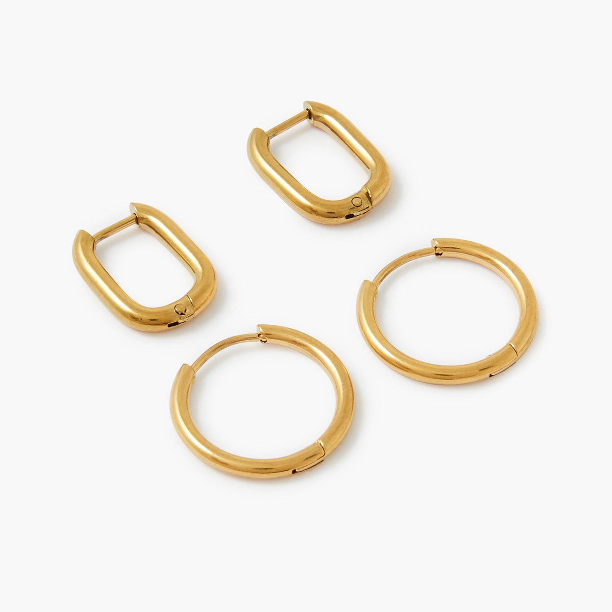 Set de 2 petites créoles acier inoxydable rondes et rectangulaires