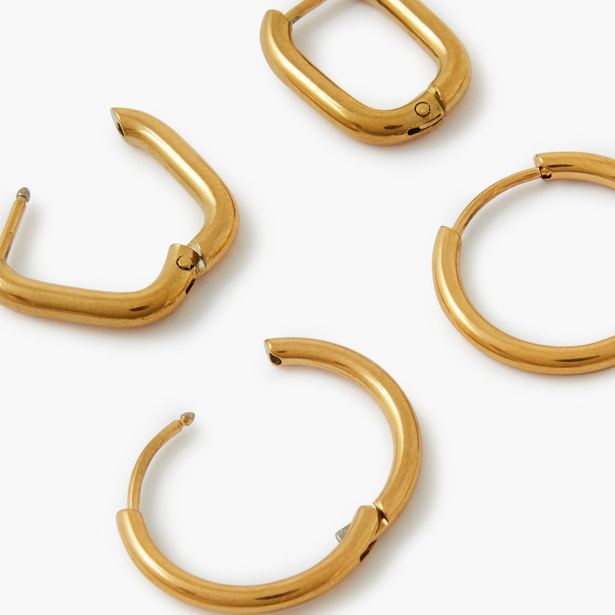 Set de 2 petites créoles acier inoxydable rondes et rectangulaires