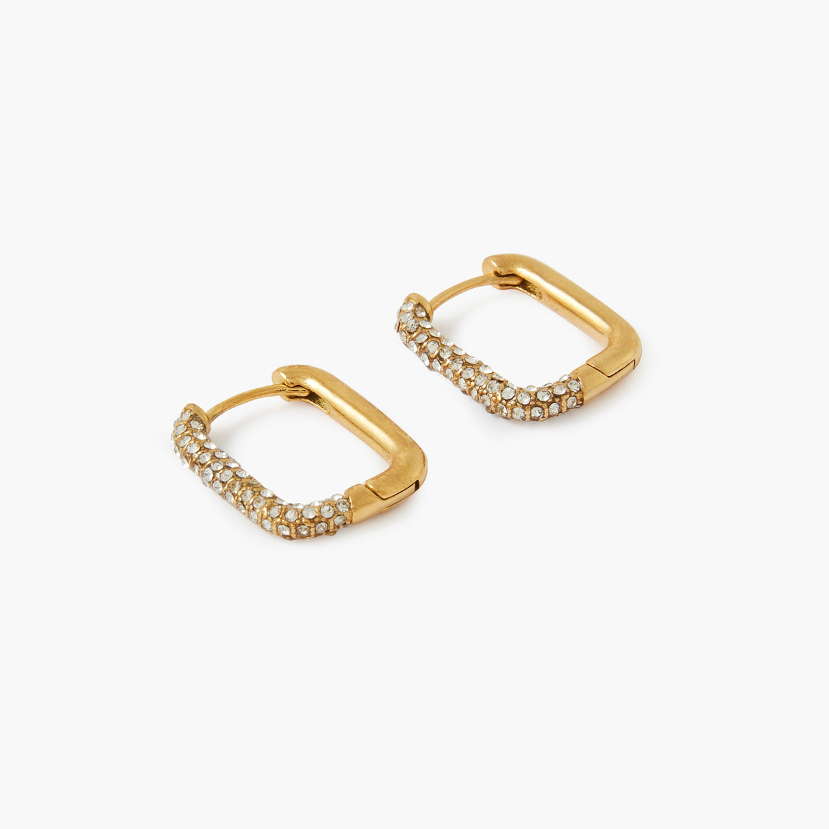 Créoles rectangulaires à strass acier inoxydable doré