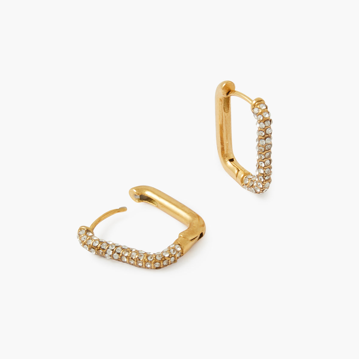 Créoles rectangulaires à strass acier inoxydable doré