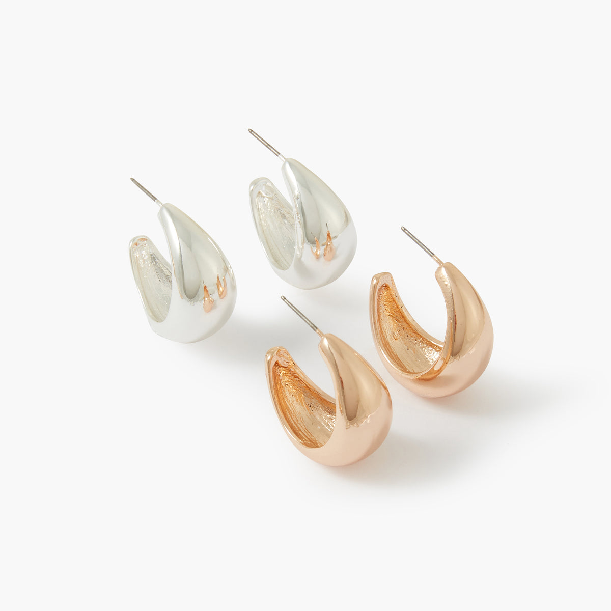 Set de 2 paires de créoles dorées et argentées