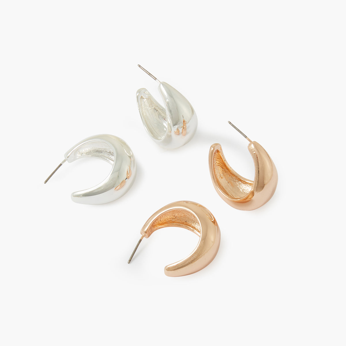 Set de 2 paires de créoles dorées et argentées