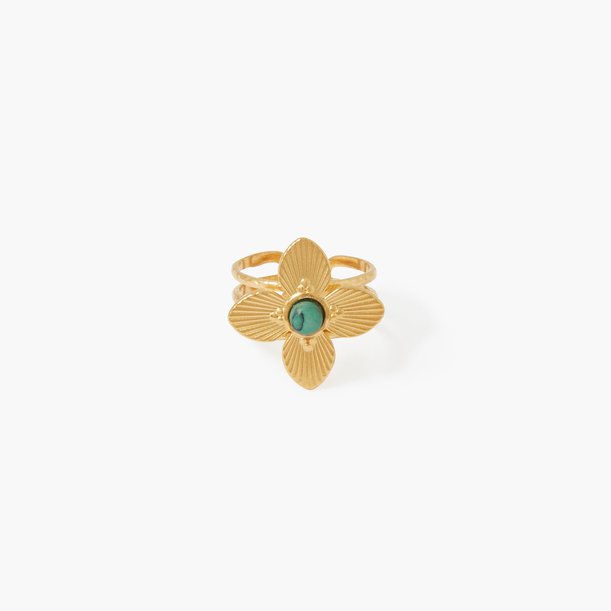 Bague fleur avec pierre acier inoxydable doré