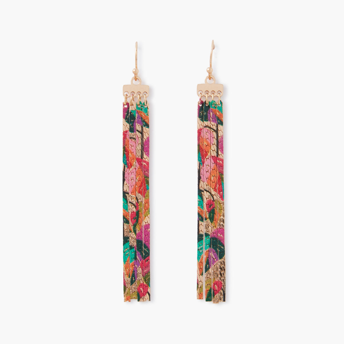 Boucles d'oreilles longues Balagane chaines imprimé floral