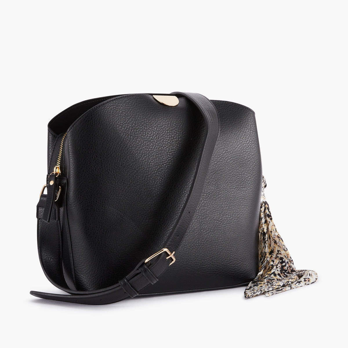Sac carré noir à bandoulière avec foulard