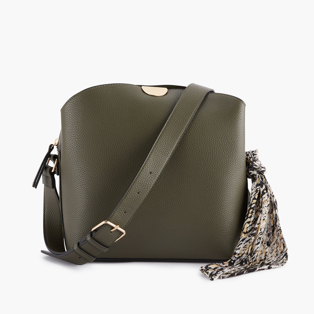 Sac carré kaki à bandoulière avec foulard
