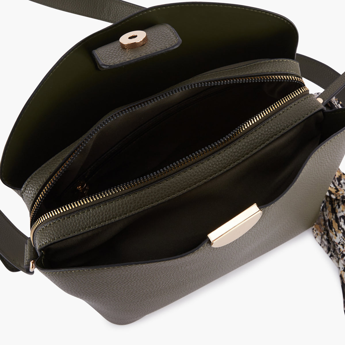 Sac carré kaki à bandoulière avec foulard