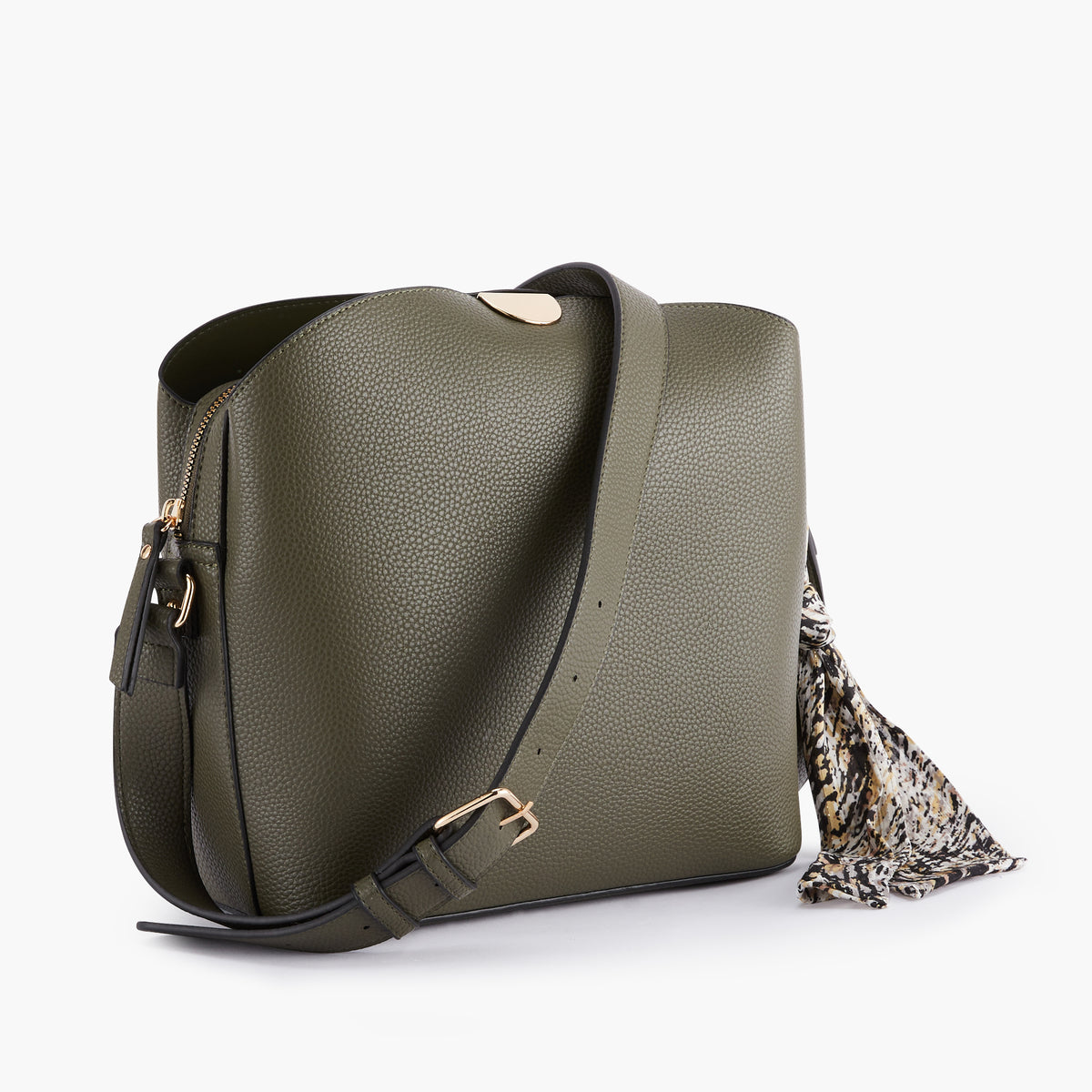 Sac carré kaki à bandoulière avec foulard